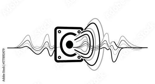 An illustration of a speaker emitting sound waves, representing audio and music.