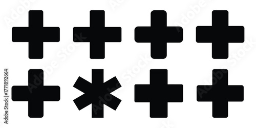 medical cross minimal silhouette vector icon set