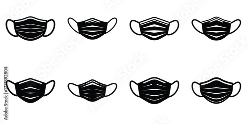 medical mask minimal silhouette vector icon set