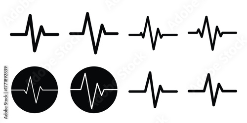 medical pulse minimal silhouette vector icon set