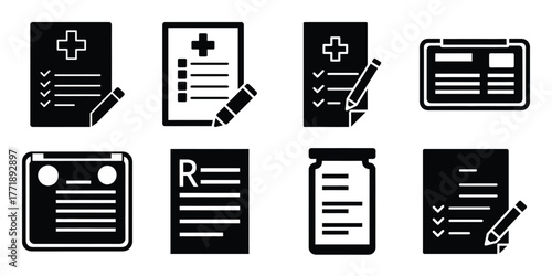 medical prescription minimal silhouette vector icon set