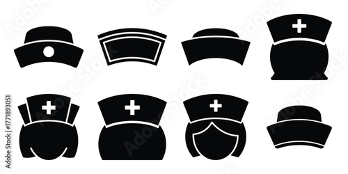 nurse hat minimal silhouette vector icon set