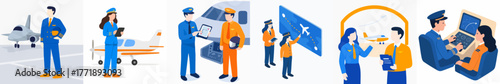 Detailed Flat Style Aviation and Aerospace Professional Occupation Illustration