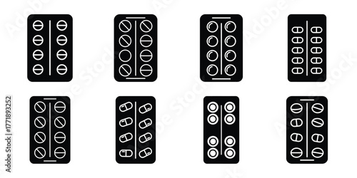 pills blister pack icon set minimal silhouette vector icon set