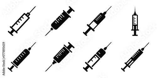 syringe minimal silhouette vector icon set
