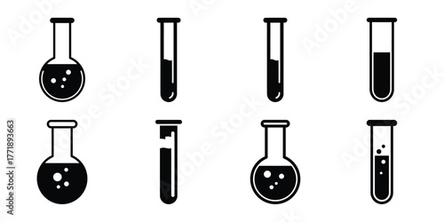 test tube minimal silhouette vector icon set