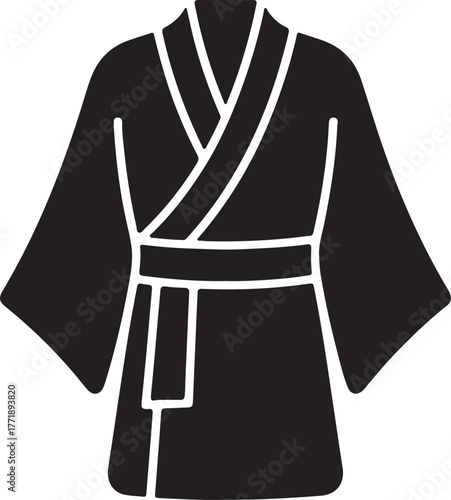 Traditional japanese black garment with white trim and belt illustration