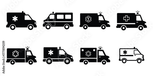 ambulance minimal silhouette vector icon set