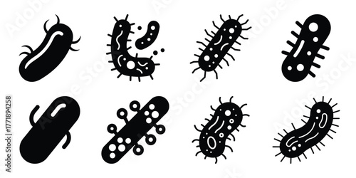 bacteria minimal silhouette vector icon set