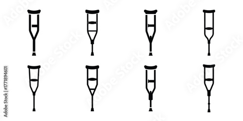 crutch minimal silhouette vector icon set