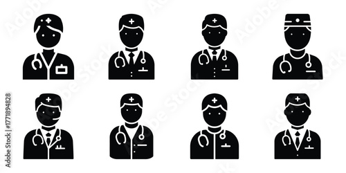 doctor consultation minimal silhouette vector icon set