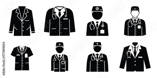 doctor uniform minimal silhouette vector icon set
