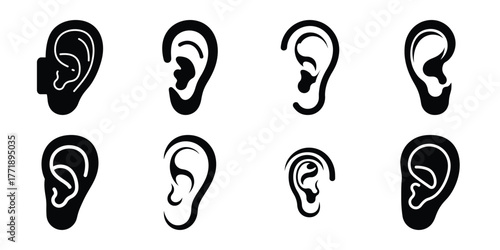 ear minimal silhouette vector icon set
