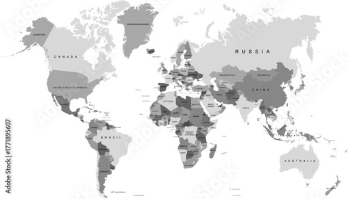 World map. Grey modern vector map. Silhouette map.	