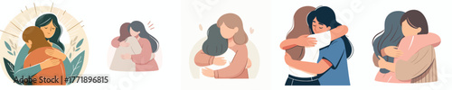 a female hugs his friend to give encouragement