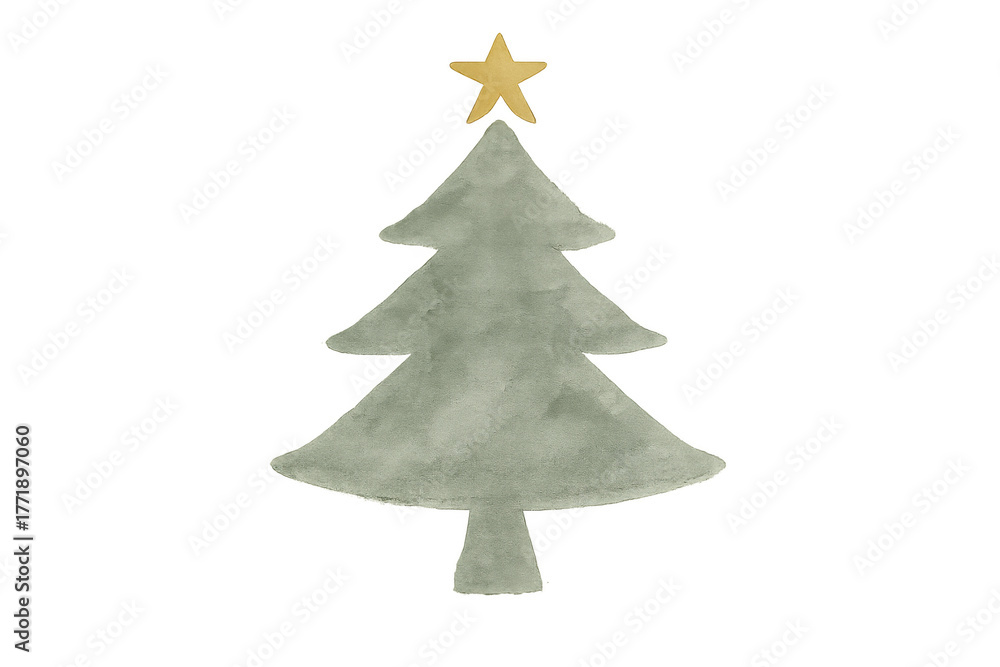 Obraz premium Christmas tree watercolor illustration with golden star. Holiday season graphic element for design projects on transparent background