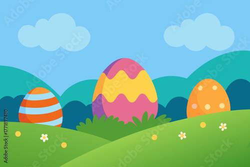 A simple cartoon of an Easter egg meadow vector illustration