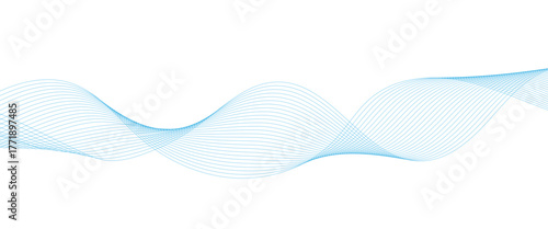 Abstract colorful blue lines on a white background. Blending gradient colors. Digital frequency track equalizer. Line art. Vector illustration.