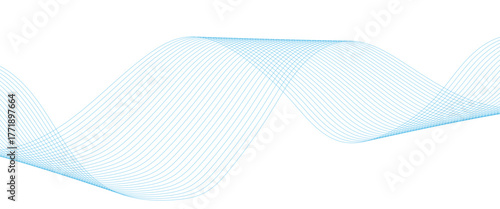 Abstract colorful blue lines on a white background. Blending gradient colors. Digital frequency track equalizer. Line art. Vector illustration.
