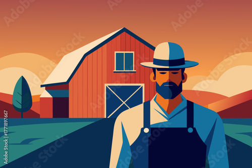 A cartoon illustration of a farmer barn background vector illustration