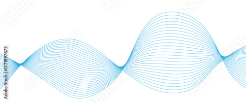 Abstract colorful blue lines on a white background. Blending gradient colors. Digital frequency track equalizer. Line art. Vector illustration.