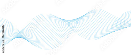 Abstract colorful blue lines on a white background. Blending gradient colors. Digital frequency track equalizer. Line art. Vector illustration.