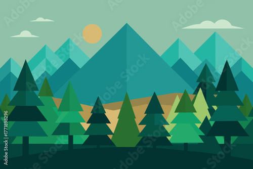 A simple cartoon of a geometric forest background vector illustration