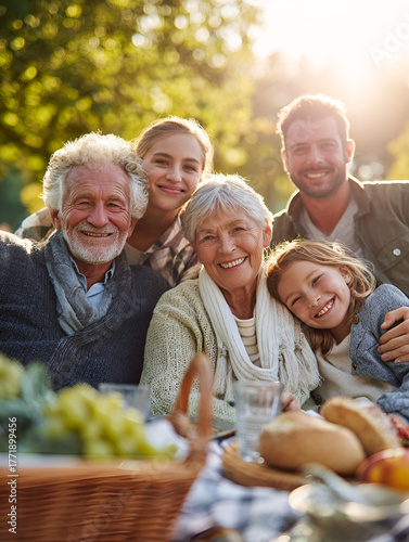 Family Picnic in the Park at Sunset