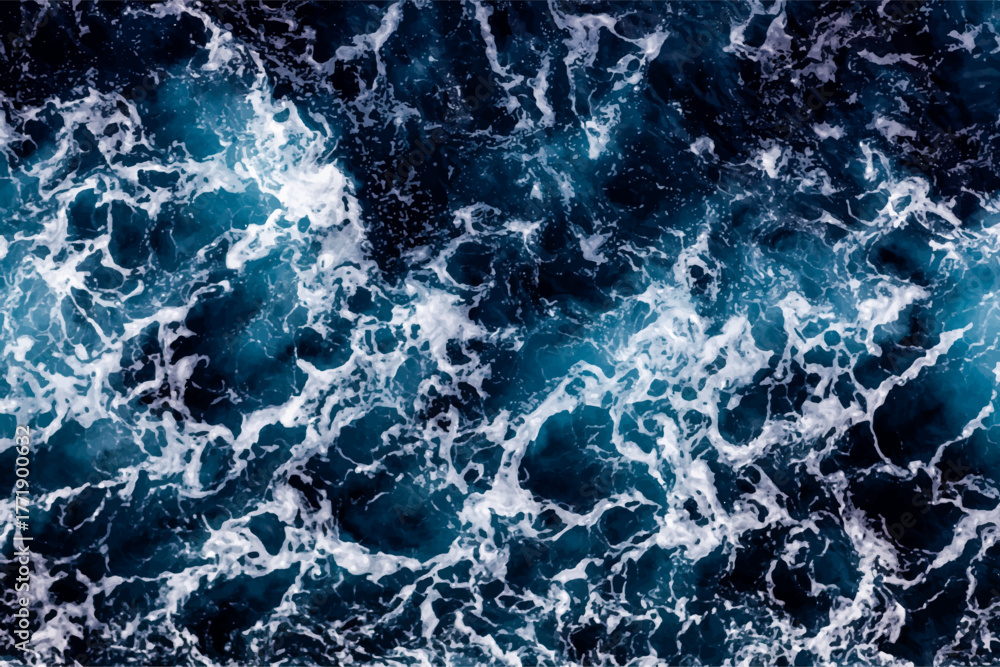 Obraz premium Sea surface background. Aerial view of amazing foamy water. Can be used in covers, packaging, posters, textures, presentations, art and design projects. Captivating vector illustration.