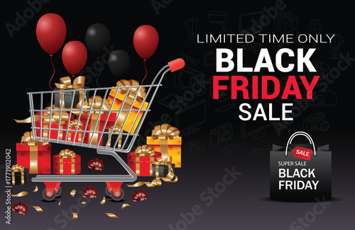 Black Friday Super Sale Promotion with Shopping Cart and Gifts