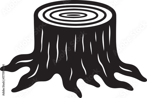 Wall Mural Black and White Tree Stump Silhouette Vector Illustration with Growth Rings