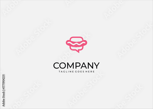 Hot Dog Speech Bubble Vector Logo for Food Review Fast Food Restaurant Culinary Podcast Blog Communication or Modern Gourmet Mascot Brand