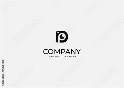 Monoline Camera Letter P Eye Lens Vector Logo for Photography App Selfie Flash Digital Media Monogram or Modern Minimalist Creative Brand Identity