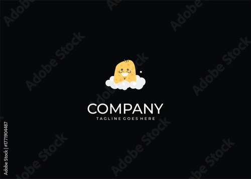 Cute Cheese Sponge Mascot Vector Logo with Moustache Beard in Foam for Food Product Cleaning Service Restaurant or Modern Friendly Cartoon Brand