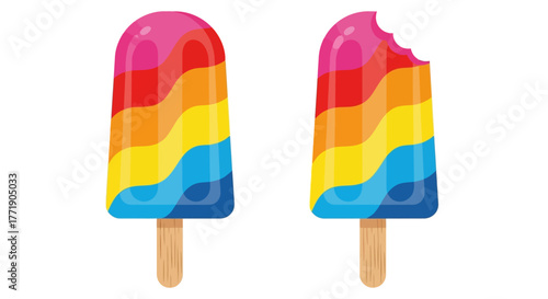 Colorful rainbow popsicles one whole and one with a bite taken out