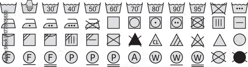 Laundry Care Symbol Icon Set for Washing and Clothing Instructions