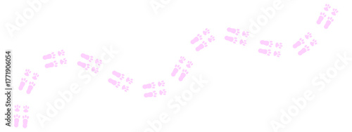 Pink silhouette graphic with curved path of animal paw prints, representing the walking tracks of a bunny, rabbit
