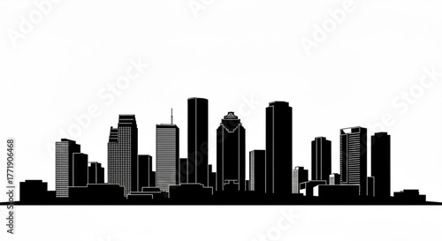 Silhouette of a cityscape with various tall buildings against a white background creating a skyline view created with generative ai