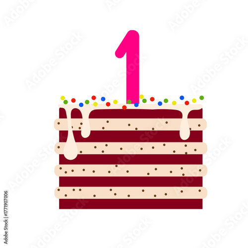 Birthday cake bday of the baby one year anniversary of the child festive greeting card