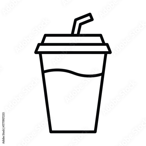 Simple line art icon of a to go coffee cup with straw