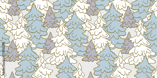 Christmas trees outlines silhouettes, winter forest, seamless pattern, wallpaper, vector background, wallpaper, paper