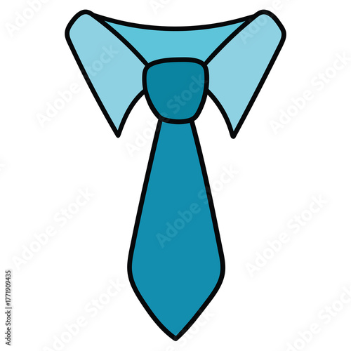 Hand-drawn cartoon blue collar and tie on a white background.