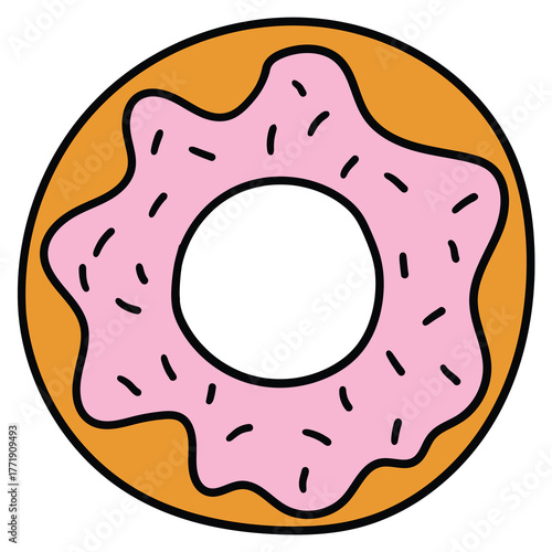 Hand-drawn cartoon donut on a white background.