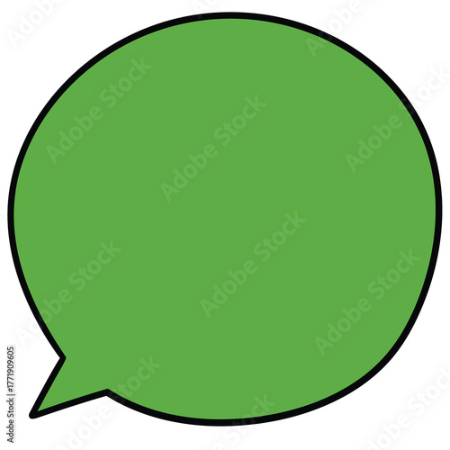Hand-drawn cartoon empty green speech bubble on a white background.