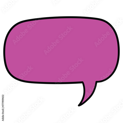 Hand-drawn cartoon empty purple speech bubble on a white background.