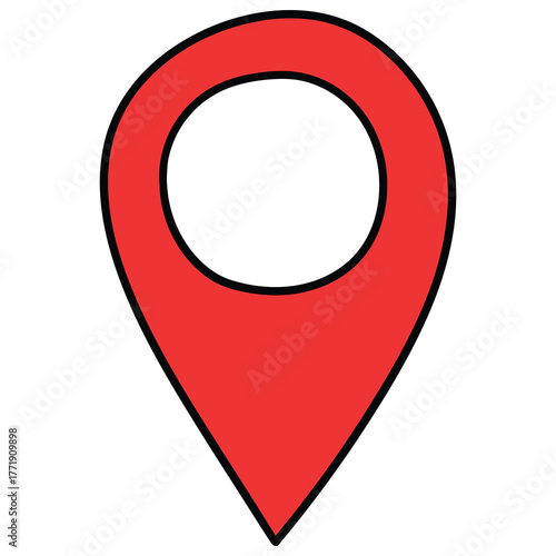 Hand-drawn cartoon red map pin icon on a white background.