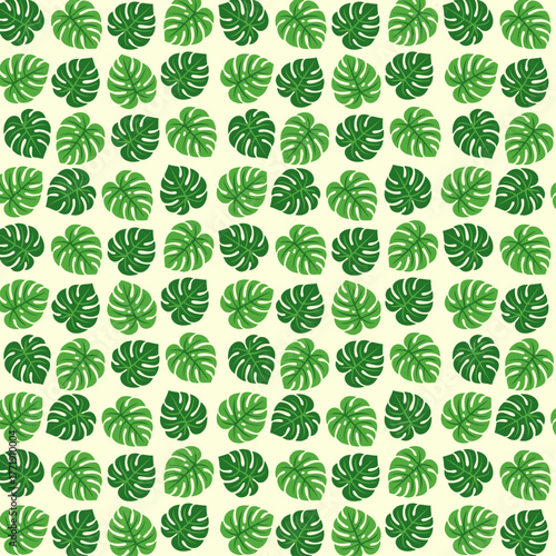 Green Monstera Leaf Seamless Pattern – Tropical Jungle Botanical Background