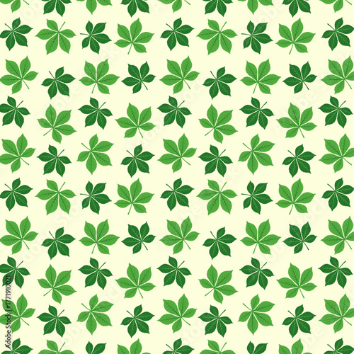 Green Chestnut Leaf Seamless Pattern – Botanical Foliage Vector Background