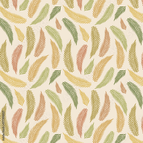 Autumn Palm Leaf Seamless Pattern – Tropical Foliage Vector in Warm Fall Shades