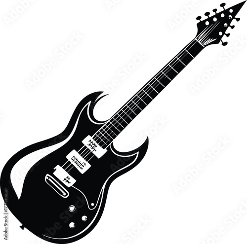 Electric guitar icon. Black Vector silhouette